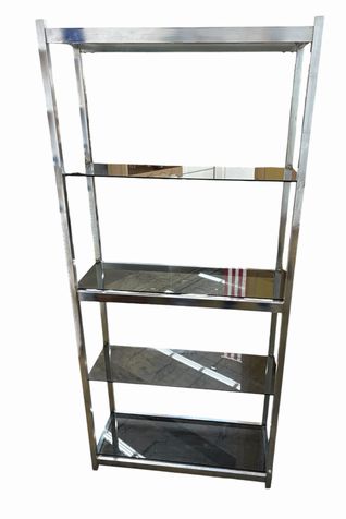 Vintage chrome shelving w/ 4 smoky glass shelves, 31.75x12x70" h