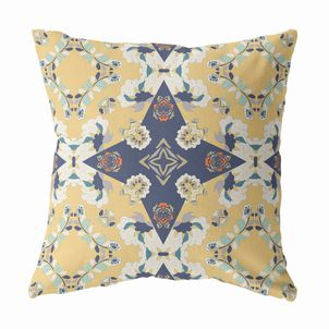 Yellow & Blue Floral Pillow, 20" X 20"