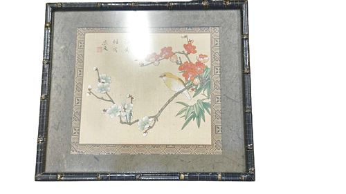 Chinese Print on Silk Birds 12"Hx13"W