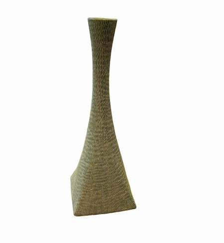 Tall Textured Contemp. Green Vase 20"Hx8"D