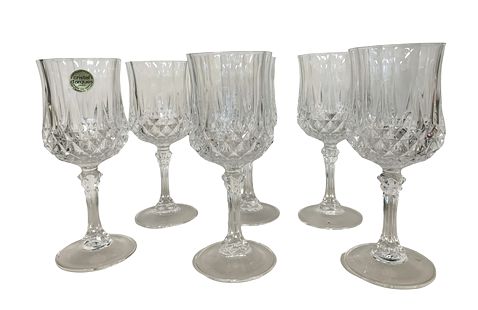 Set of 6 Cristal d'arques wine glasses, 7" h