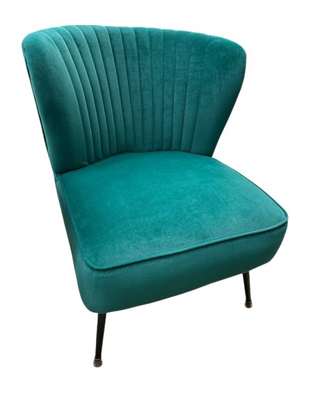 Scalloped Suede Green Club Chair, 25x7x32"