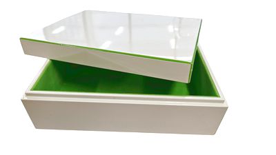 White & Lime Green Lacquer Ware Box 7' x 10" x 3"