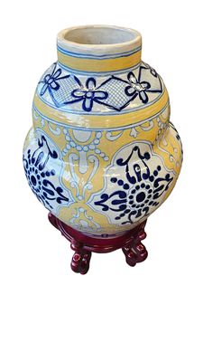 Uriarte Talavera Floor Vase w/Wooden Stand 28"x13"