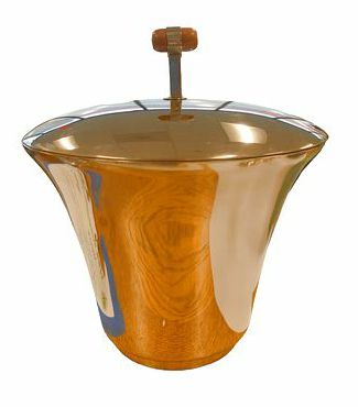 Large MCM chrome ice bucket w/ wood handle, 10.5" diam., 11" h