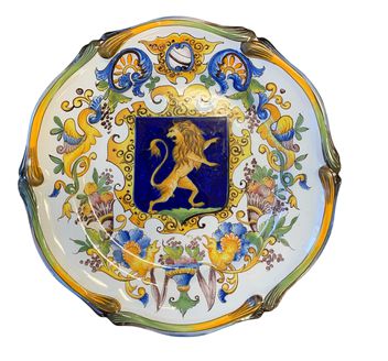 French Faience St. Clement coat of arms plate, 10" diam.