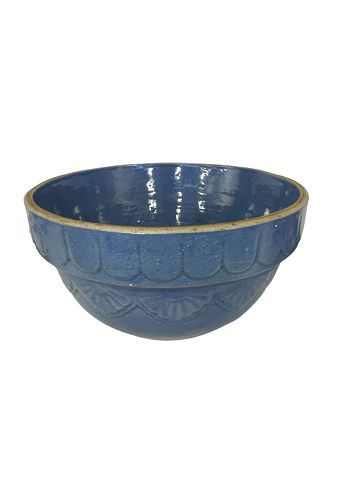 Vntg. Blue Stoneware Bowl 5"x10"D