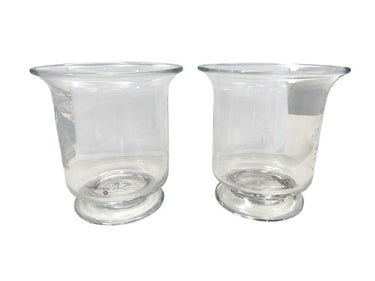 Pair Simon Pierce Glass Pilar Hurricanes/Vases 7"h&w