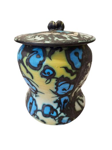Geo. Perlman Pottery Blue/Yellow Jar 9 x 7"dia"