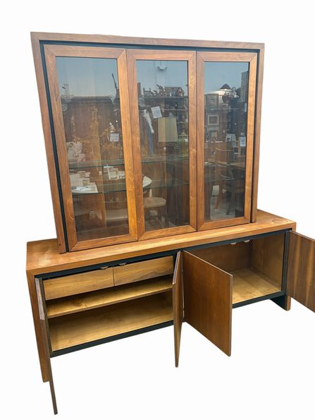 2-piece MCM teak sideboard w/ hutch, 74x19x77.5"