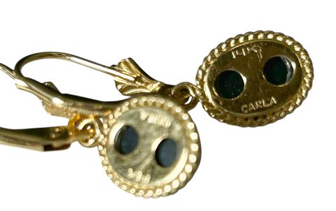 Pair 14k Yellow Gold Black Onyx & Diamond Dangle Earrings, 2g