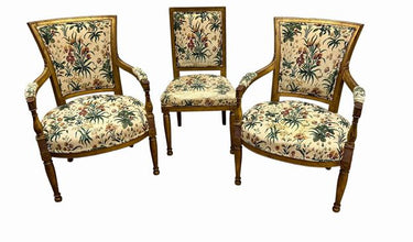 3 Directoire Style Gold Chairs, Two Arm, One Side