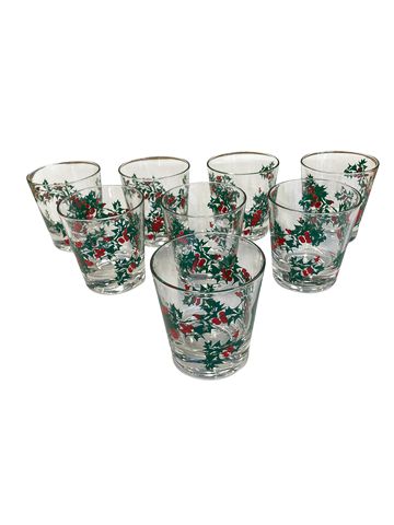 Set x8 Festive Ceraglass Cups 3.25"Hx3"D