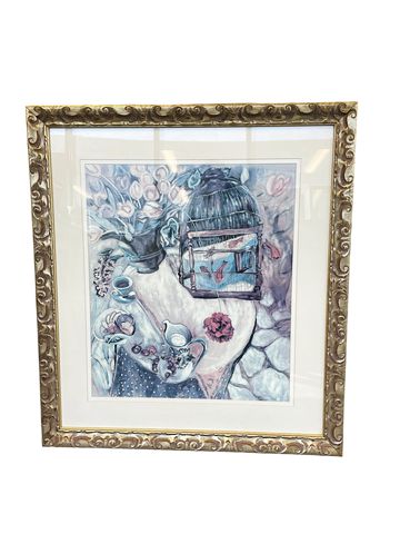 Boyard Print of Flowers and Bird Cage 39"x35"