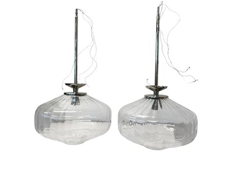 PAIR of new Hudson Valley Bennett Modern hanging lamps, 18" diam., 12.75" h