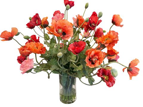 Extra Large Faux Fabric Poppies In Glass Vase-33"x40"