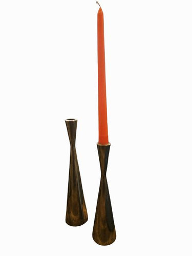 Pair Aluminum Contemp.  candle holders 10"&9" h
