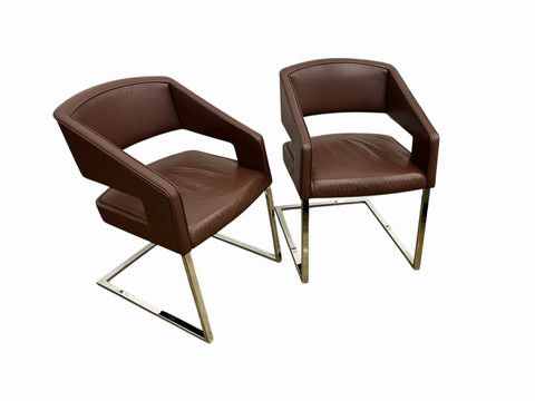 Pair MCM Style Leather Cantilevered Armchairs, Designed by Martin Ballendat
