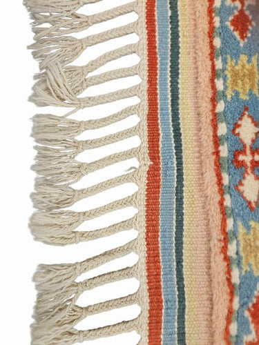 Pink Afghan Hand Woven Rug, Red, Blue, Green Accents 64"w x 81"l