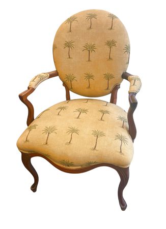 Louis XVI-style armchair w/ palm tree-motif upholstery, 24.5x19x36.25"