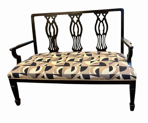 Vintage Upholstered Settee, H. 35.5 in. x L. 47.5 in. x D. 22 in.
