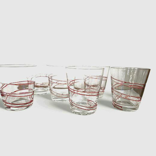 1 of 2 Sets of 6 Glass with Red Swirl Tumblers 4.5"Hx3" Dia