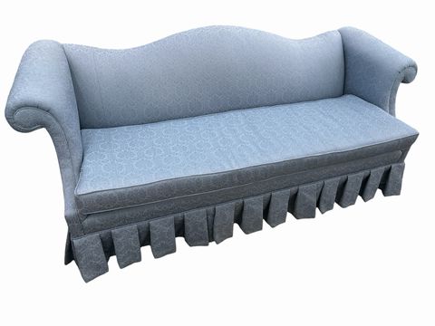 Vintage Skirted Blue Couch, 83x37x34.75H