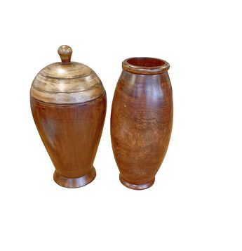 Pair Of Wooden Vaess One w/Lid 13"x7' ,12"x5"