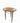 Round rust red granite accent table w/tapered metallic legs, 27H. 26.75D