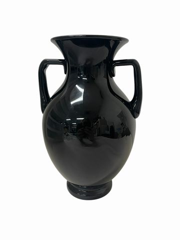 Ebony Black Glass Handled Vase 10" x 7"