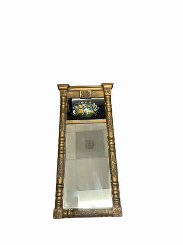 Federal-style trumeau mirror w/ eglomise flowers, 35.5x17.25