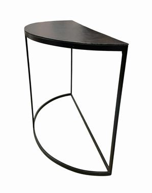 Metal minimalist demilune console table, 29.75H 39.25W 16.5D