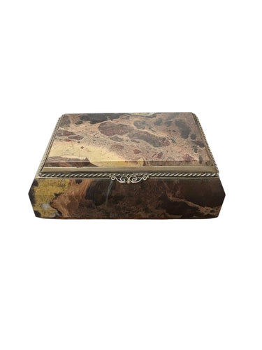 Vintage Russian hinged trinket box handcrafted from Siberian jasper, 1.5" h, 4.2
