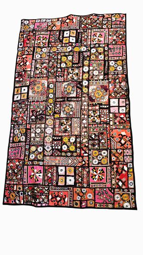 Vintag Middle Eastern MIrrored Pieced, Embroidered Tapestry 40"x62"