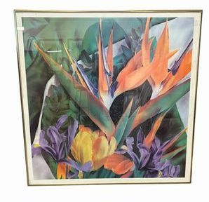 Framed Bird of Paradise print, 25.5x25.5"