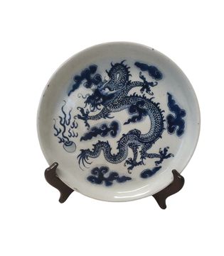 Chinese Dragon Stoneware Plate 8"D