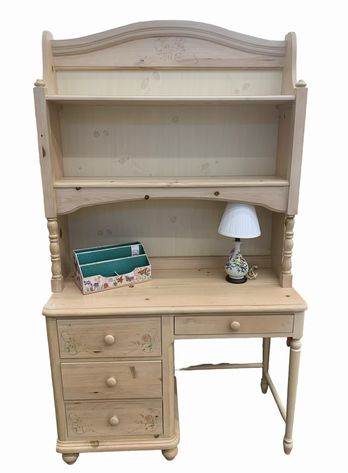 Thomasville pickled pine desk w/ hutch (2 pc), 42x17x76"