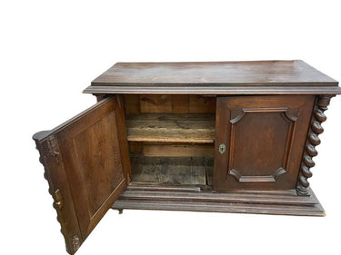 19thc.Louis XIII French Dark Wood Cabinet 39.5H. 57W. 25D As Is