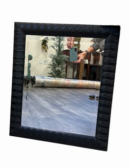 Beveled mirror in black frame, 20.25x24.75"