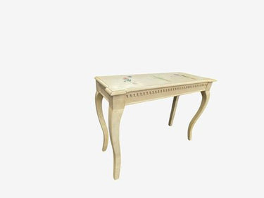 Handpainted yellow console table w/cabriole legs & floral motif, 31H. 44W. 17D.