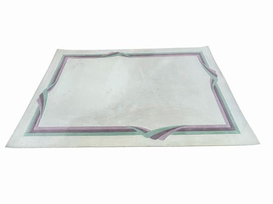 Art Deco-style custom rug, cream/lavender/green accents, 6x9