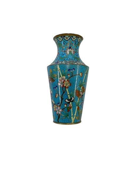 Vintage panese Cloisonne Turquoise Vase 7"h x 4"dia