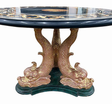 Italian Neoclassical Style Pietra Dura Center Dining Table w/Gilt Wood Base