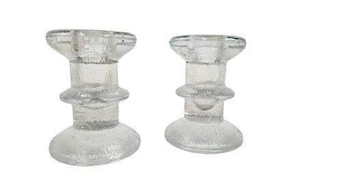 Pair Scandiia Timo Sapaneva circ 1960 Glass Candlesticks, 4"H