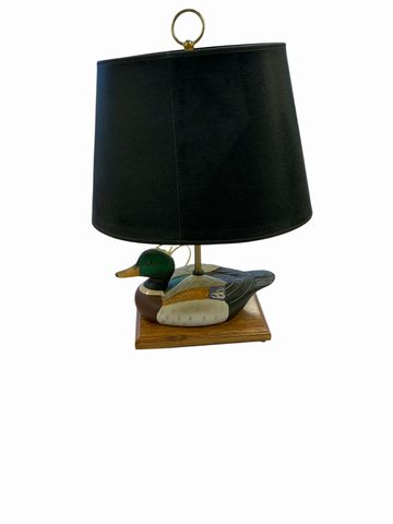 Vintage Mallard Duck Table Lamp w/Black Shade 22x14"