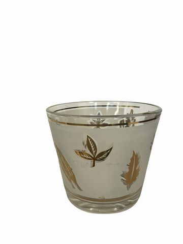 MCM Libbey glass ice bucket, gold leaf design, 6Dx5H