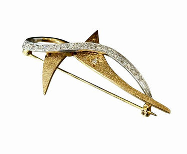 14k Yellow & White Gold Brooch w/Diamonds, L. 1 3/4 in.