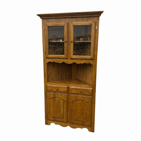 Oak corner china cabinet, 37x16x79.5H