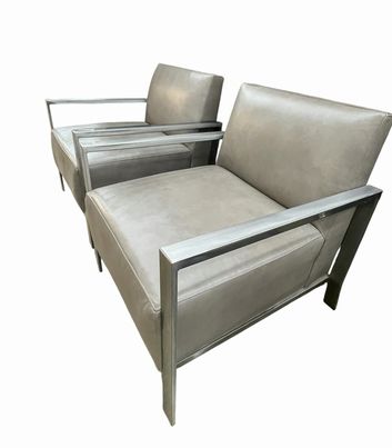 Pair of Room & Board leather/chrome armchairs,30H. 28W. 30d.