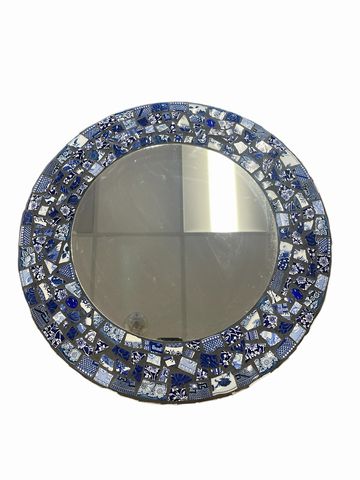 Mosaic Tile  Mirror Blue & White 18"rd